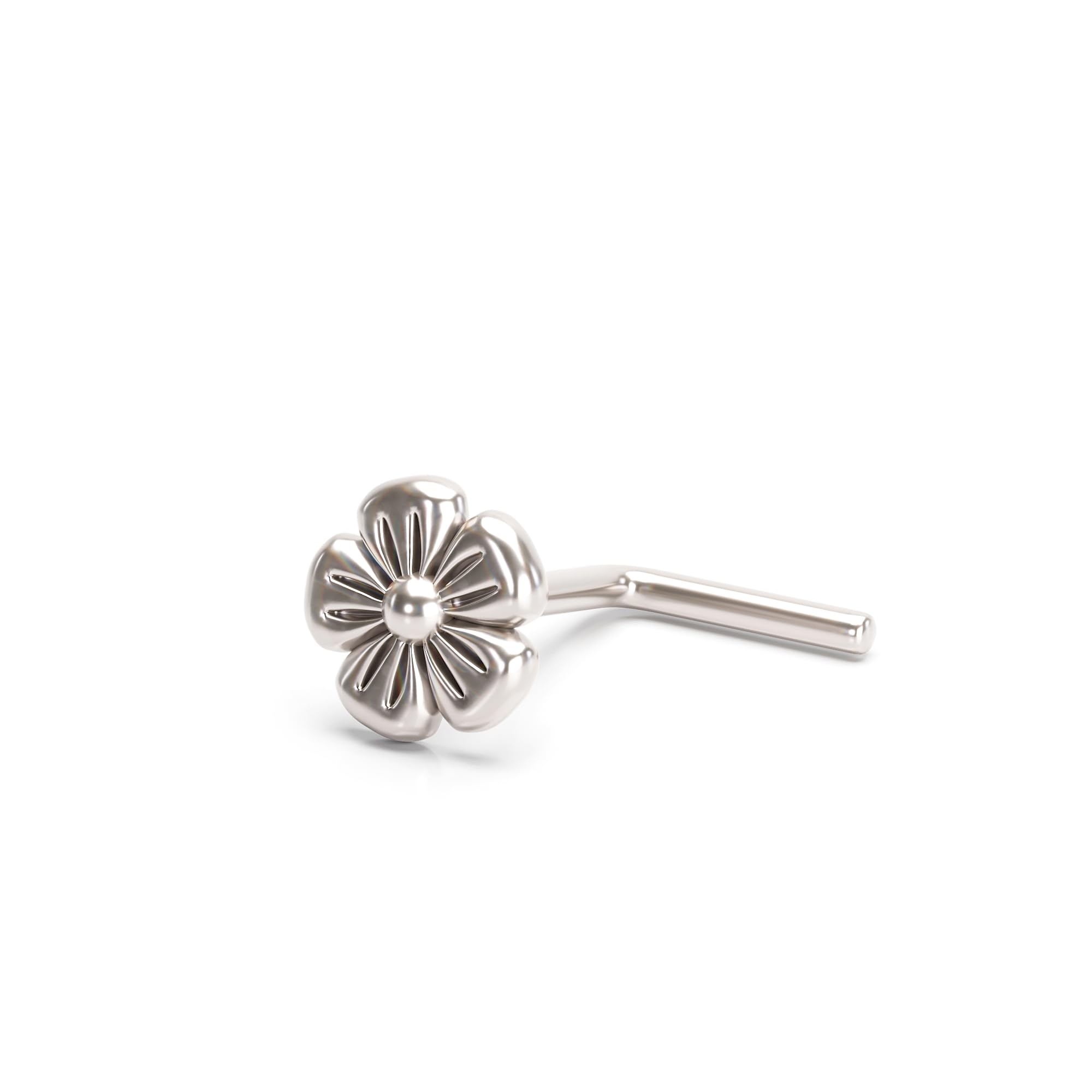 Flower Nose Ring Stud, Small Nose Pin Piercing, Unique Minimalist Dainty Style, 20g, L Back Shape, Handmade Jewelry By Umanative Design (Sterling Silver)