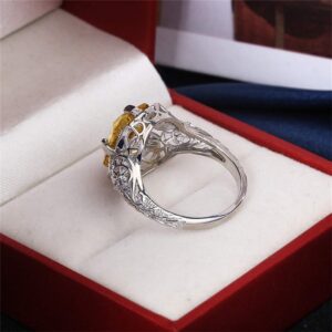 925 Sterling Silver Shining Citrine Ring Square perfect Cut 3Ct Cubic Zirconia Promise Rings CZ Yellow Gemstone Solitaire Ring Eternity Engagement Wedding Band Ring Sets for women TZ.74 (US Code 9)