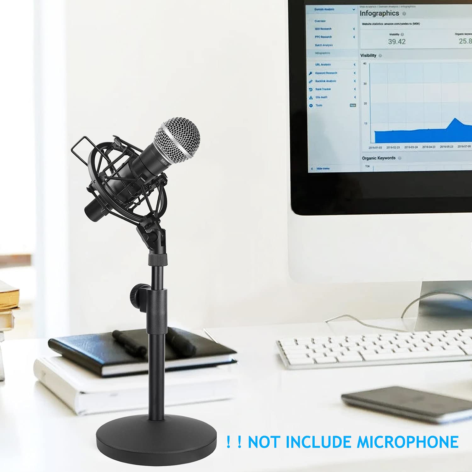 Desk Microphone Stand, Adjustable Table Mic Stand with Shock Mount Holder for Shure SM58-LC SM57-LC Cardioid Dynamic Microphone by Frgyee