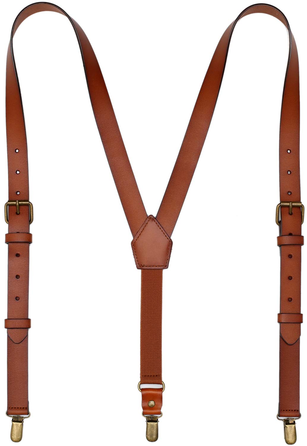 EURYNOME Leather Suspenders For Men Wide Genuine Leather Suspenders Adjustable Brown Personalized groomsmen gifts