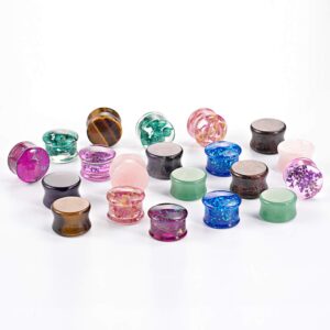 TBOSEN Set Of 10 Pairs Mixed Stone Ear Plugs Ear Gauges Ear Tunnels Double Flare Plugs Expander Body Piercing Jewelry 0g-5/8 in 8mm-16mm 0g