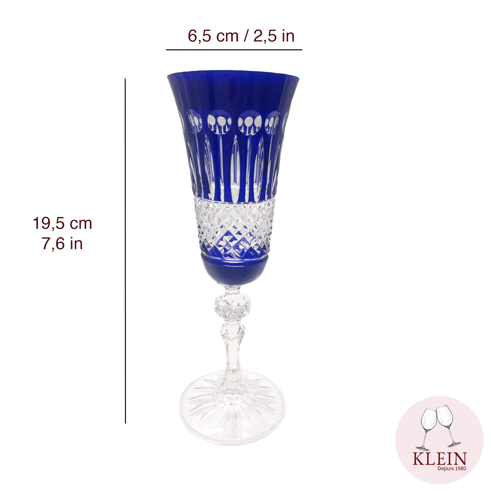 6 Flutes Colored Glasses for Champagne Crystal - 6 Colors Assortments - Roemer Service Diamant (17 cl) - Klein House - Company : Artisan du Cristal - Gift Set - Stamped : Klein 54120 Baccarat France