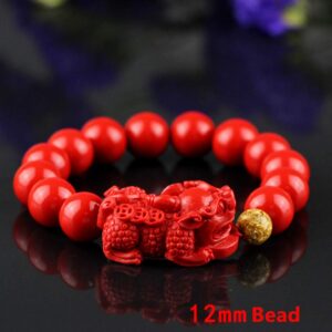 Feng Shui Amulet Bracelet Prosperity Red Bead Bracelet with Charm Red Pi Xiu/Pi Yao Attract Lucky Wealthy Bangle for Women/Men(12mm&1 Pixiu)