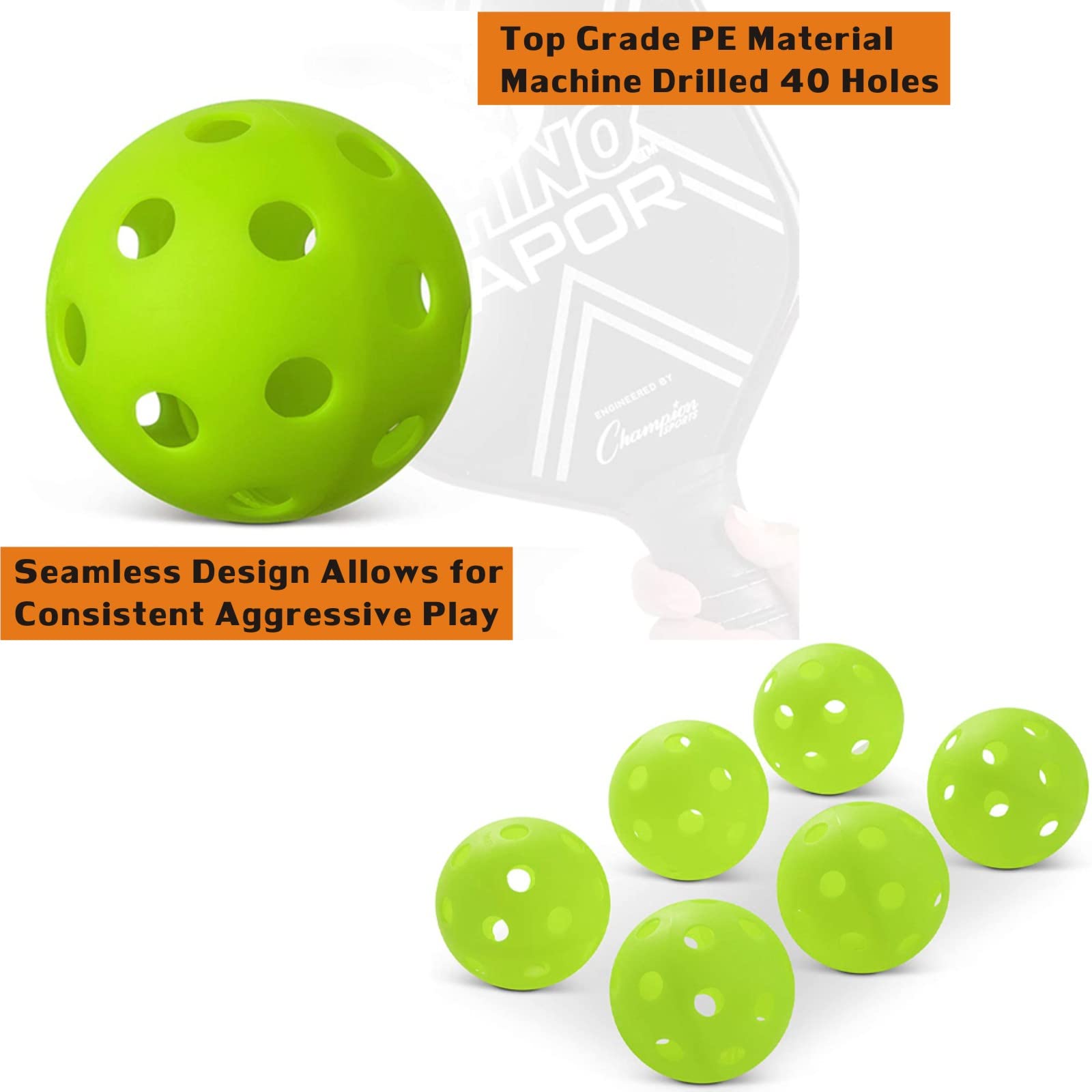 JINJIAN Pickleballs 6 Pack Balls-40 Holes, Outdoor Pickleball USAPA Approved Performance Pickleballs, Specifical Designed for Courts Play, High-Vis Optic Green Pickleballs(6 Pack)