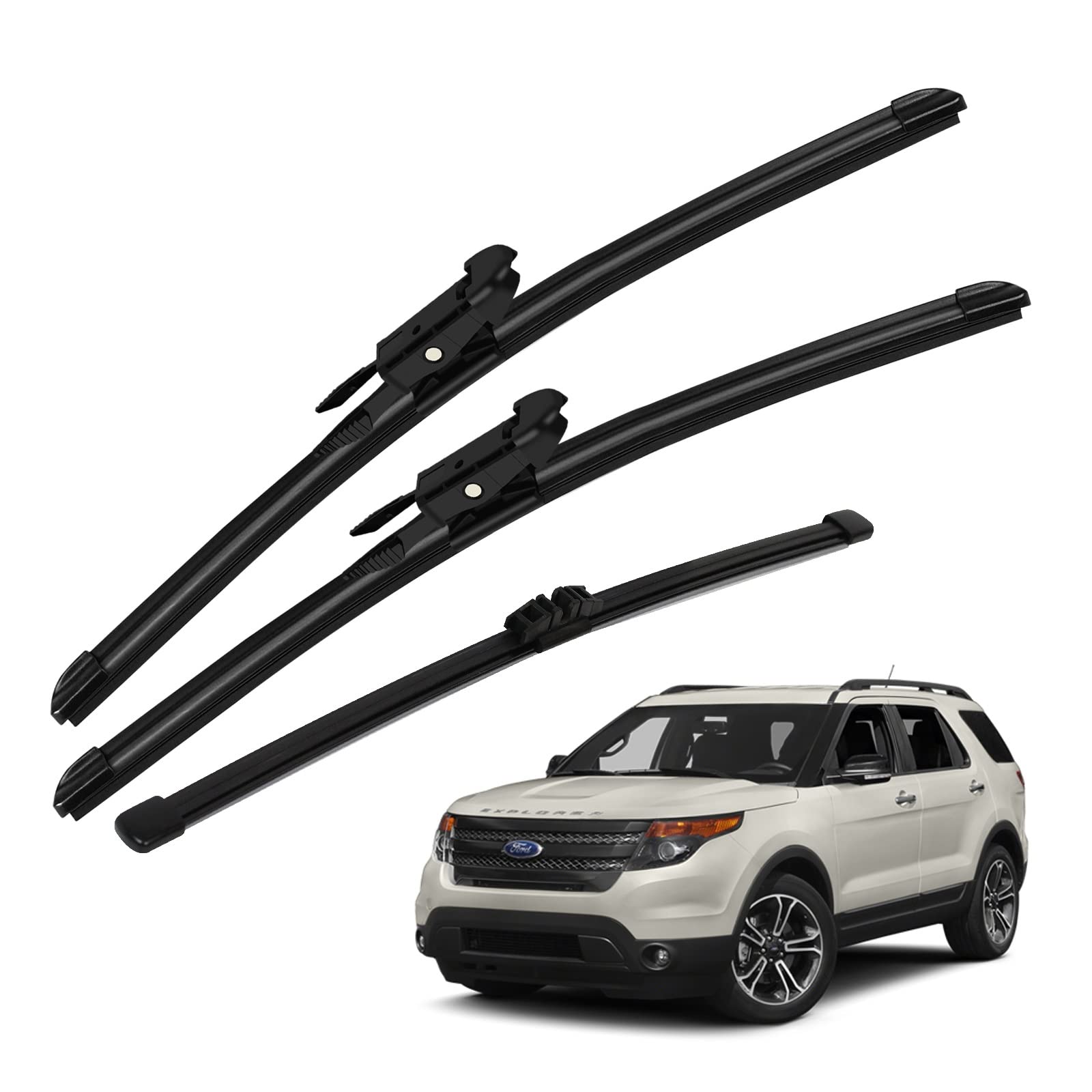 Original Front and Rear Windshield Wiper Blade Replacement Pinch Tab 26"+22"+11" for 2011-2017 Ford Explorer All Weather (Set of 3)