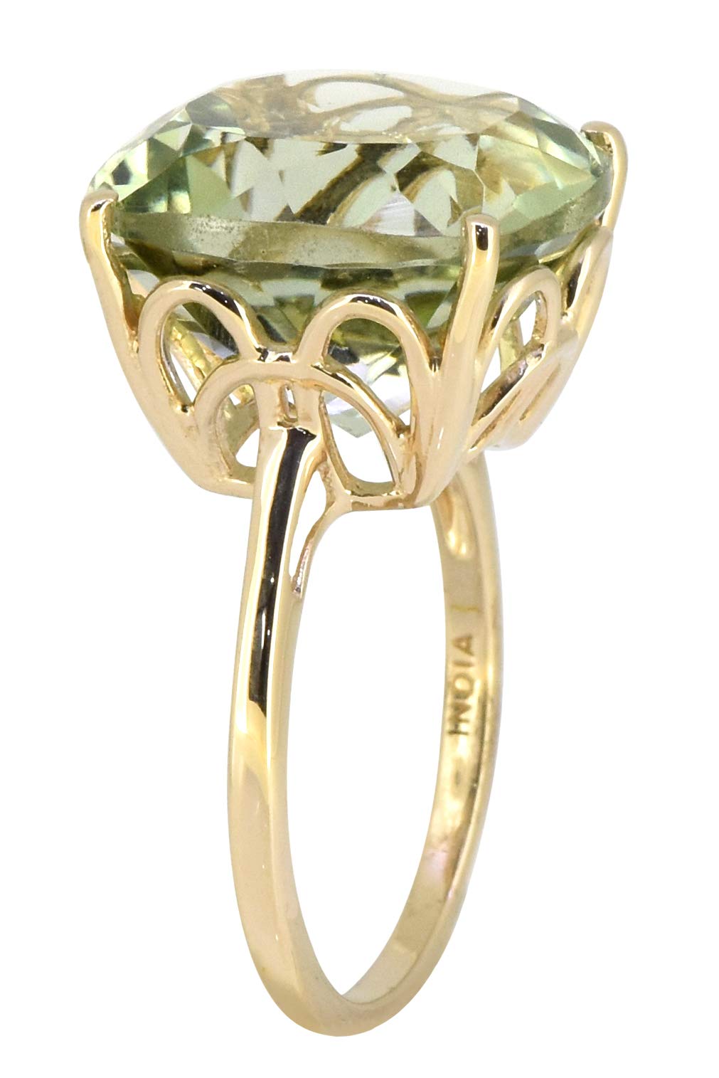 YoTreasure Green Amethyst Solid Sterling Silver Gold Plated Statement Ring Jewelry