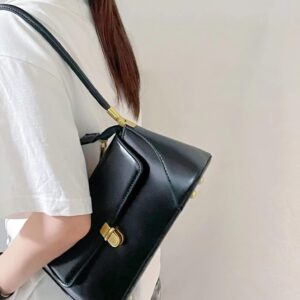 Women Black Shoulder Bags Vintage Handbag Retro Classic Small Purse 90s Buckle Closure