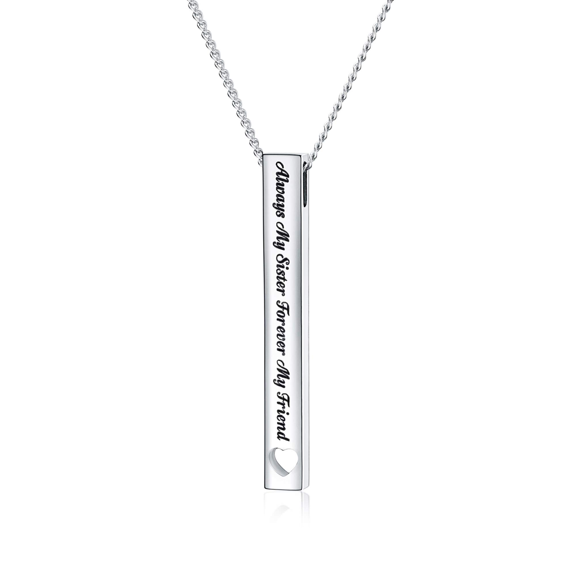 Rnivida Sister Gifts from Sister, Always My Sister Forever My Friend Bar Pendant Necklace, Sister Presents Christmas Birthday Jewelry Gift for Sisters (Sister - Silver)