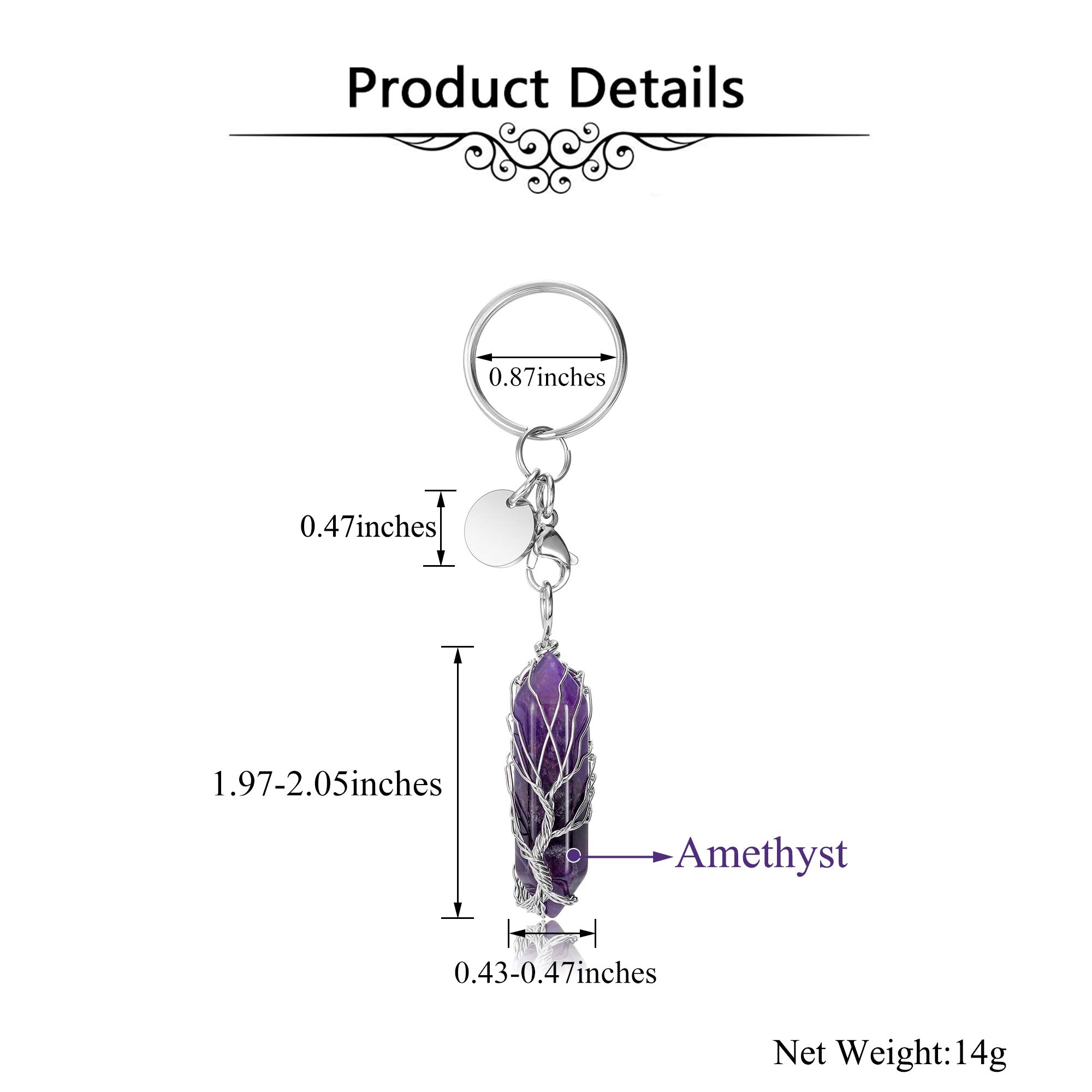 Amethyst Healing Crystal Tree Life Keychain Keyring for Women