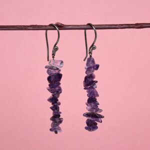 Natural Amethyst Chips Crystal Earring, Yoga Jewelry, Meditation Earring, Crystals Earring, Energy Healing Crystals, February Birthstone Gift for Her, Gemstone Jewelry (Amethyst)