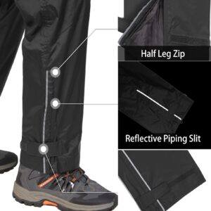 33,000ft Men's Rain Pants, Waterproof Rain Over Pants, Windproof Outdoor Pants for Hiking, Fishing Black