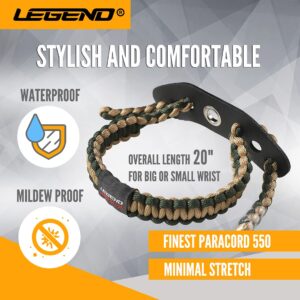 LEGEND 550 Paracord Bow Wrist Sling - Compound Bow Stabilizer & Hand Loop Carrier for Bow Hunting - Adjustable Wrist Strap with Durable Leather Yoke, Strong Metal Grommets - Archery Accessories & Gear