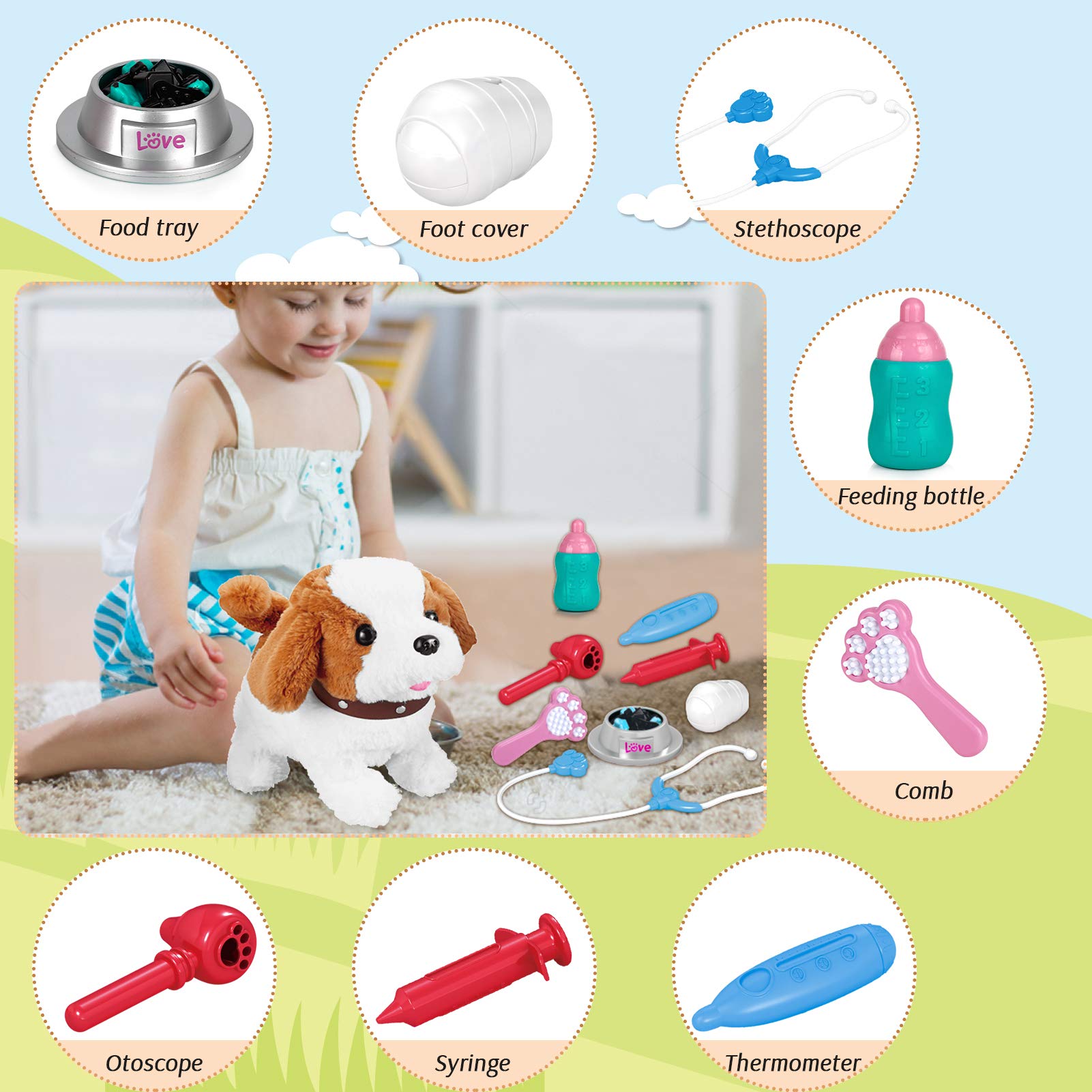 Airbition Realistic Puppy Dog Toy for Kids, Walking, Barking, Singing, Tail Wagging, Like Real Robotic Present Pet Toy for Toddler Kids Girls Boys