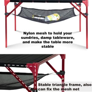 iClimb Extendable Folding Table Large Tabletop Area Ultralight Compact with Hollow Out Tabletop for Camping Backpacking Beach Concert BBQ Party, Three Size (Black - XL + Hanger)