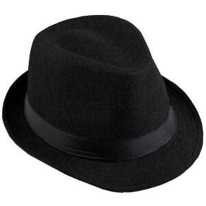 moonsix classic fedoras hats short brim panama jazz hat straw hat cap for men women costume accessories,black