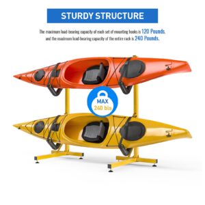 Double Kayak Storage Rack Free Standing Storage for Two Kayak, SUP, Canoe and Paddleboard, Indoor Outdoor or Garage