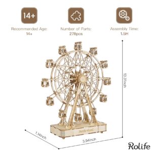 Rolife 3D Wooden Puzzle for Adults,Mechanical DIY Crafts Kits for Kids,Ferris Wheels Music Model Kits to Build,Brain Teaser Puzzles for Boys and Girls