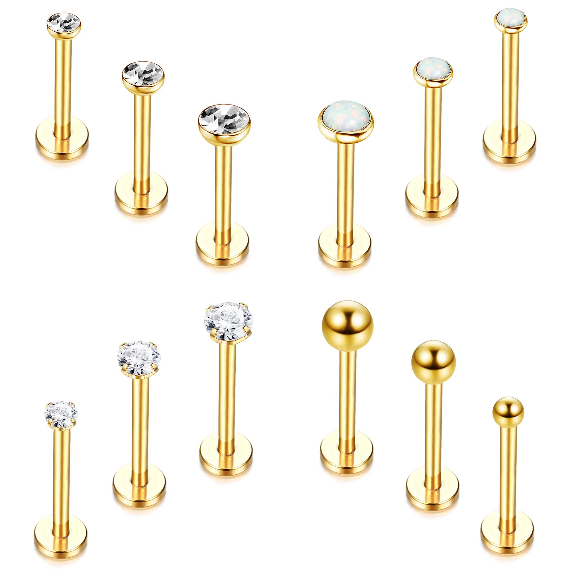 Drperfect 12 Pcs Lip Rings for Women Men 16 Gauge Stainless Steel Labret Studs Cartilage Forward Helix Tragus Earrings Monroe Medusa Piercing Jewelry