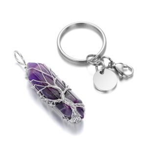 Amethyst Healing Crystal Tree Life Keychain Keyring for Women