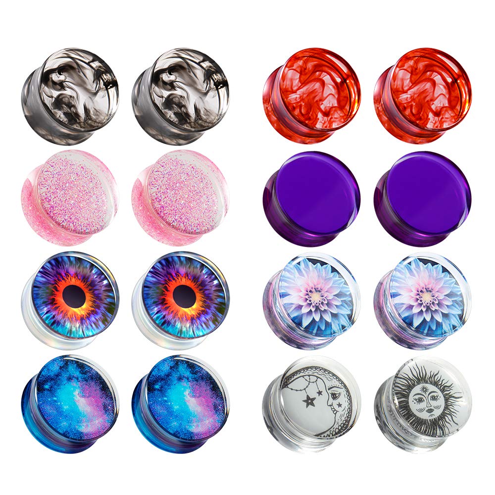 TBOSEN 16PCS Set Mixed Acrylic Ear Gauges Plugs and Tunnels Ears Gauges Piercing Expander Stretchers Gift 0g-1" in 8mm-25mm