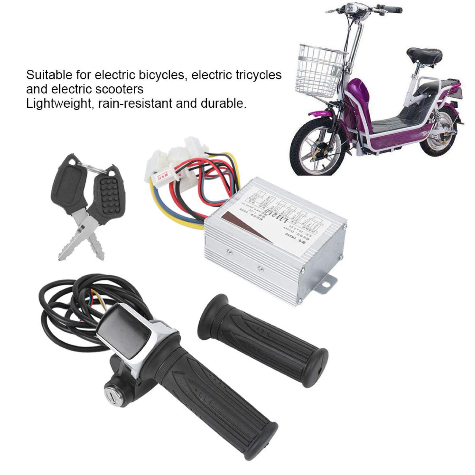 Brush Controller, 24V 500W Brush E to Bike Controller and Multifunction Thumb Throttle Grip Set with Lock Electric Quantity Display