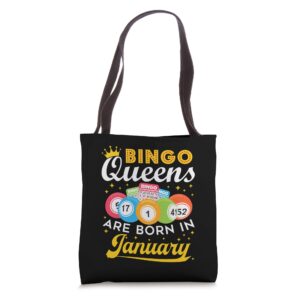 bingo birthday bingo queens are born in january tote bag