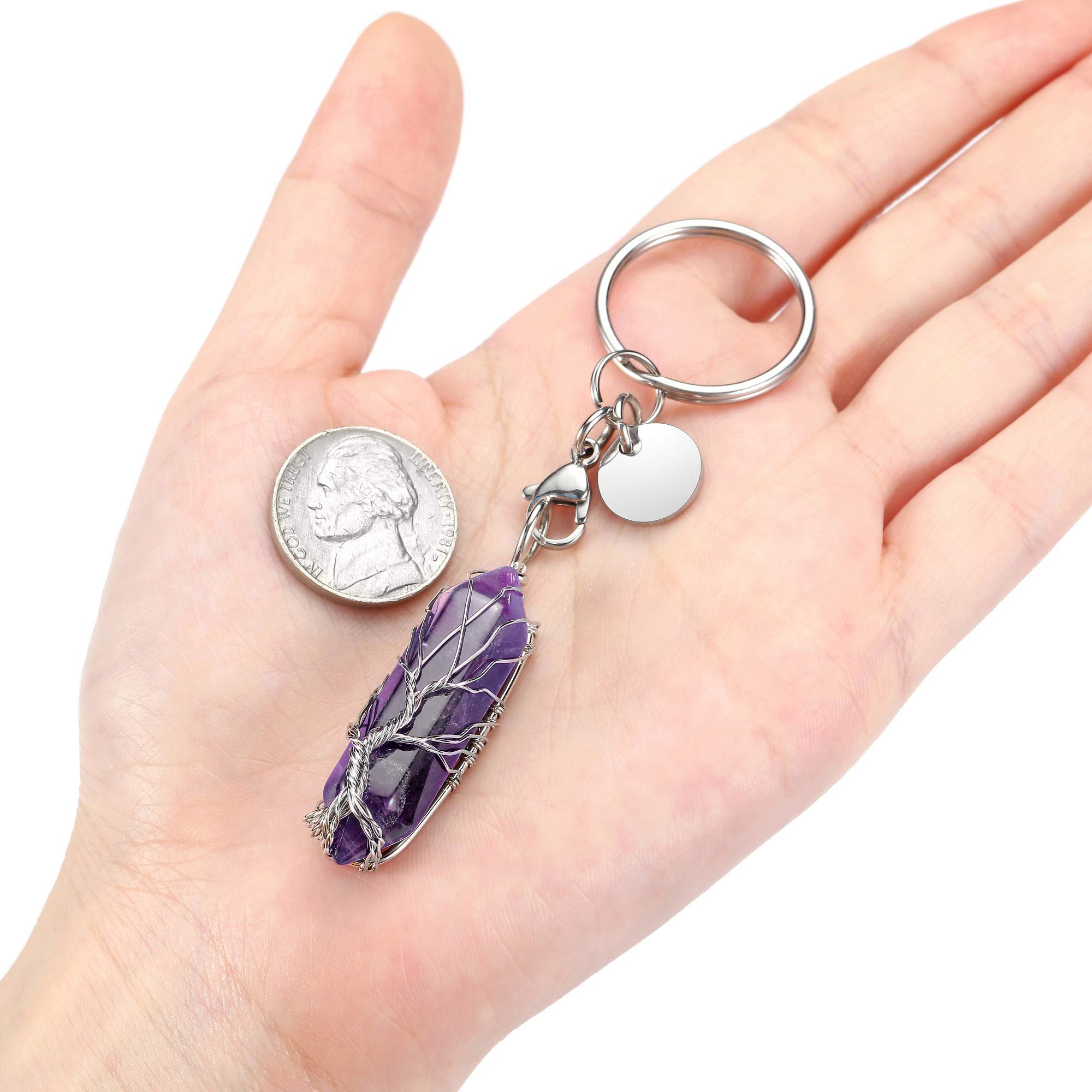 Amethyst Healing Crystal Tree Life Keychain Keyring for Women