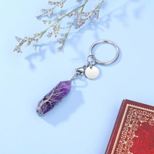 Amethyst Healing Crystal Tree Life Keychain Keyring for Women