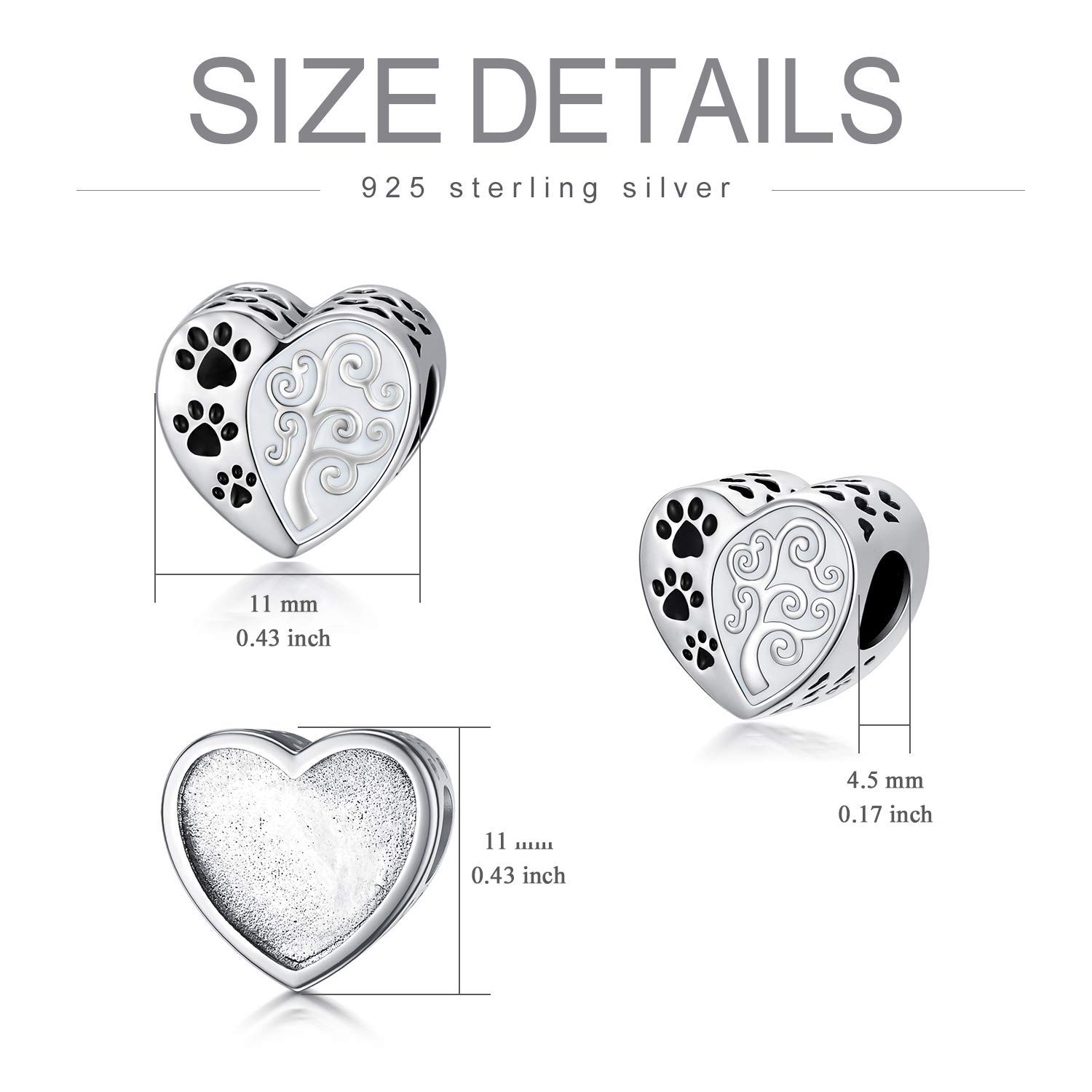 SLIACETE Tree of Life Dog Paw Charms 925 Sterling Silver Custom Picture Photo Footprint Heart Charms Fit Bracelet Tree of Life Jewelry Gifts for Women