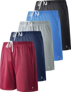 5 pack boys athletic shorts mesh basketball youth apparel kids sports active gear with pockets (set 1, large)