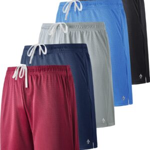 5 Pack Boys Athletic Shorts Mesh Basketball Youth Apparel Kids Sports Active Gear with Pockets (Set 1, Large)