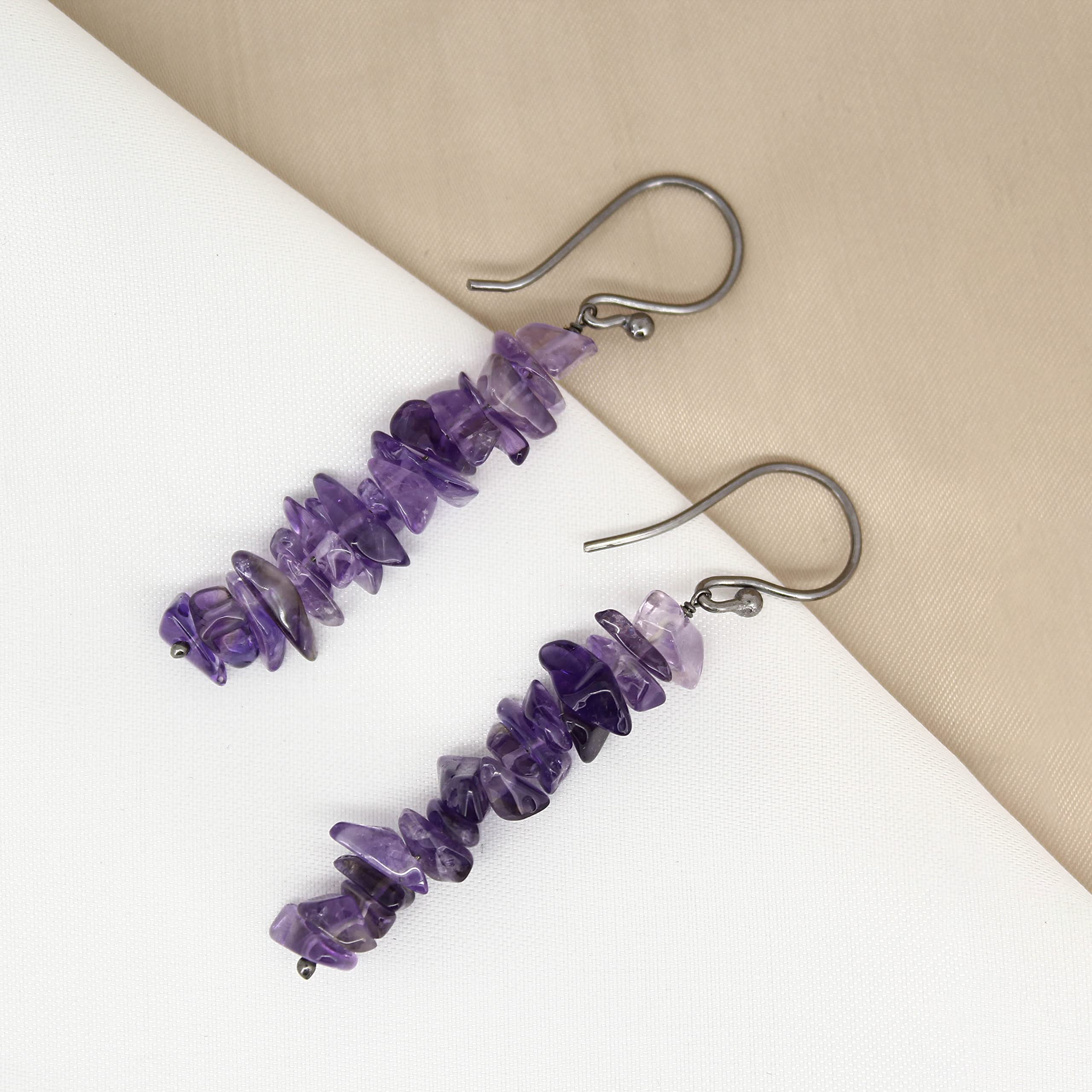 Natural Amethyst Chips Crystal Earring, Yoga Jewelry, Meditation Earring, Crystals Earring, Energy Healing Crystals, February Birthstone Gift for Her, Gemstone Jewelry (Amethyst)