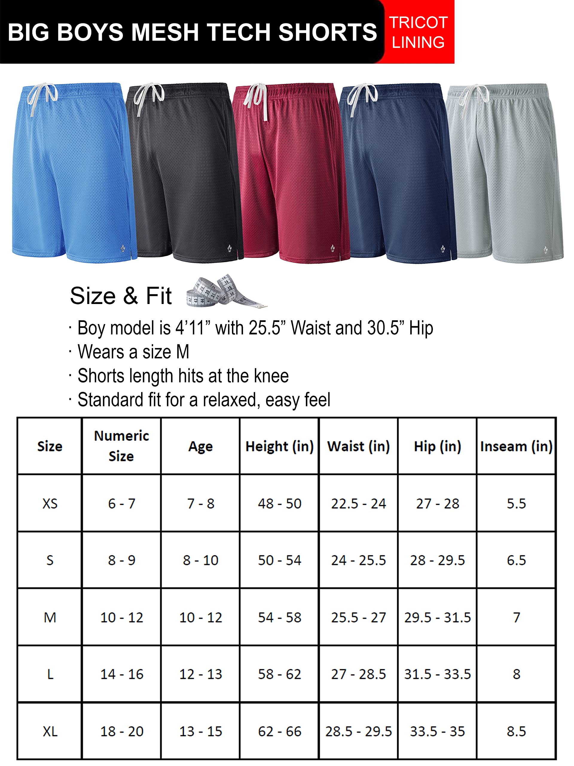 5 Pack Boys Athletic Shorts Mesh Basketball Youth Apparel Kids Sports Active Gear with Pockets (Set 1, Large)