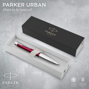 PARKER Urban Twist Ballpoint Pen | Vibrant Magenta with Chrome Trim | Medium Point Blue Ink Refill | Gift Box