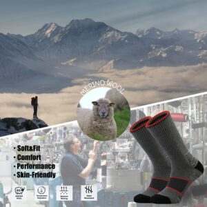 Ortis Men's Merino Wool Cushion Crew Socks with Moisture Wicking Control Light Weight Breathable for Outdoor Hiking Cycling(Dark Grey XL)