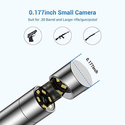 Wireless Rifle Borescope NIDAGE 0.177inch Rifle Bore Scope Gun Cleaning Camera Fits .20 Caliber and Larger, Visual Barrel Gun Endoscope with 3.28FT Cable, Side View Mirror for Bore Cleaning Inspection