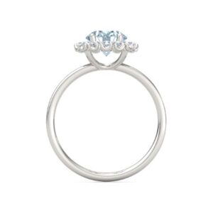 PB Collection Oval Blue Aquamarine and Diamond Halo Engagement Ring in 925 Sterling Silver 7