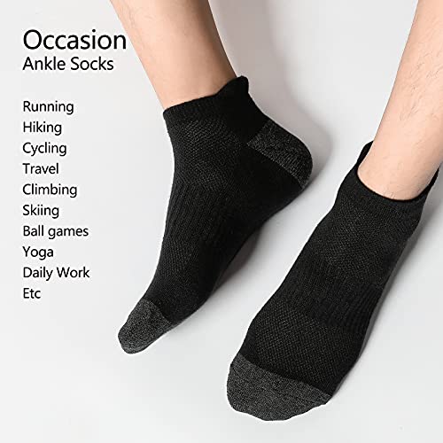 GLENMEARL 6 Pack Mens Athletic Running Socks Ankle Sport Cushioned Sock Black M