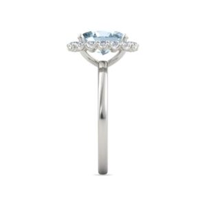 PB Collection Oval Blue Aquamarine and Diamond Halo Engagement Ring in 925 Sterling Silver 7