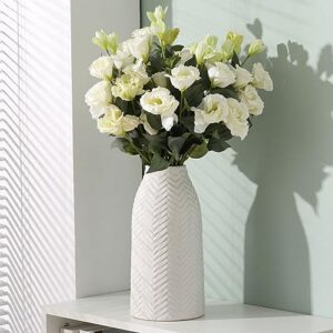 hjn White Vase for Flowers Ceramic Vase for Decor, Modern Decorative Vase Tall Vases for Your Kitchen/Office/Living Room/Bookshelf/Mantel - White Texture(Medium