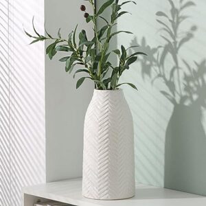 hjn White Vase for Flowers Ceramic Vase for Decor, Modern Decorative Vase Tall Vases for Your Kitchen/Office/Living Room/Bookshelf/Mantel - White Texture(Medium