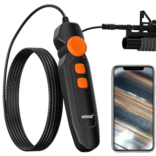 Wireless Rifle Borescope NIDAGE 0.177inch Rifle Bore Scope Gun Cleaning Camera Fits .20 Caliber and Larger, Visual Barrel Gun Endoscope with 3.28FT Cable, Side View Mirror for Bore Cleaning Inspection