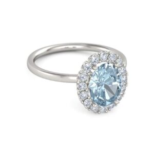 pb collection oval blue aquamarine and diamond halo engagement ring in 925 sterling silver 7