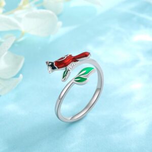 JUSTKIDSTOY Cardinal Rings 925 Sterling Silver Cute Red Bird Adjustable Open Ring Jewelry Memorial Gifts for Women Mother