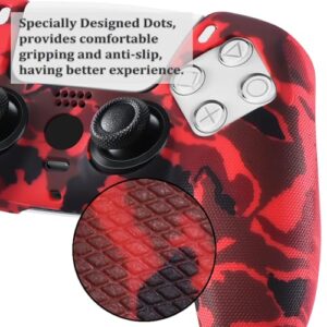 YoRHa Grip Texture Printing Silicone Cover Skin for PS5 Controller x 2(Camouflage Red+Blue) with Pro Thumb Grips x 8