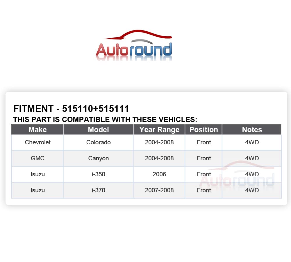 Autoround 4WD Both Front Driver Passenger Side Wheel Bearing and Hub Assembly Compatible with Chevy Colorado, GMC Canyon, Isuzu i-350, i-370 4x4 2004 2005 2006 2007 2008 6 Lug w/ABS 515111 515110