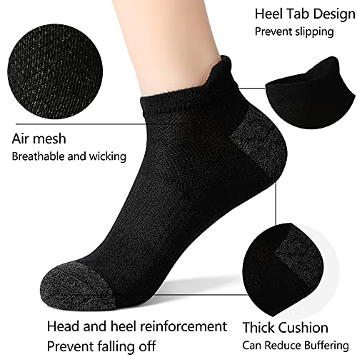 GLENMEARL 6 Pack Mens Athletic Running Socks Ankle Sport Cushioned Sock Black M