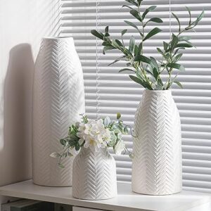 hjn White Vase for Flowers Ceramic Vase for Decor, Modern Decorative Vase Tall Vases for Your Kitchen/Office/Living Room/Bookshelf/Mantel - White Texture(Medium