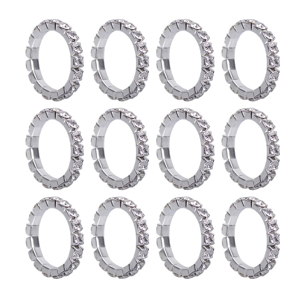 joyMerit 12pcs Women Finger Rings Sparkly Rhinestone Elastic Stretch Rings Jewelry - Silver+White