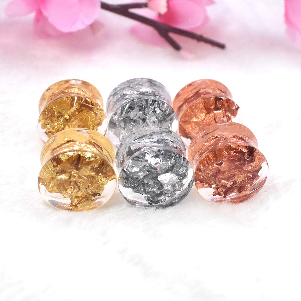 Jboyanpei 3Pairs /6pcs Shineing Metal Color Ear Gauges Tunnels and Plug Acrylic Ear Expander Studs Stretching Size 0g(8mm) to 150/127''(30mm)